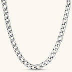 Front view of the antique silver plated eco-brass Cuban link chain necklace.