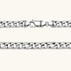 Additional angle of the antique silver plated eco-brass Cuban link chain necklace.