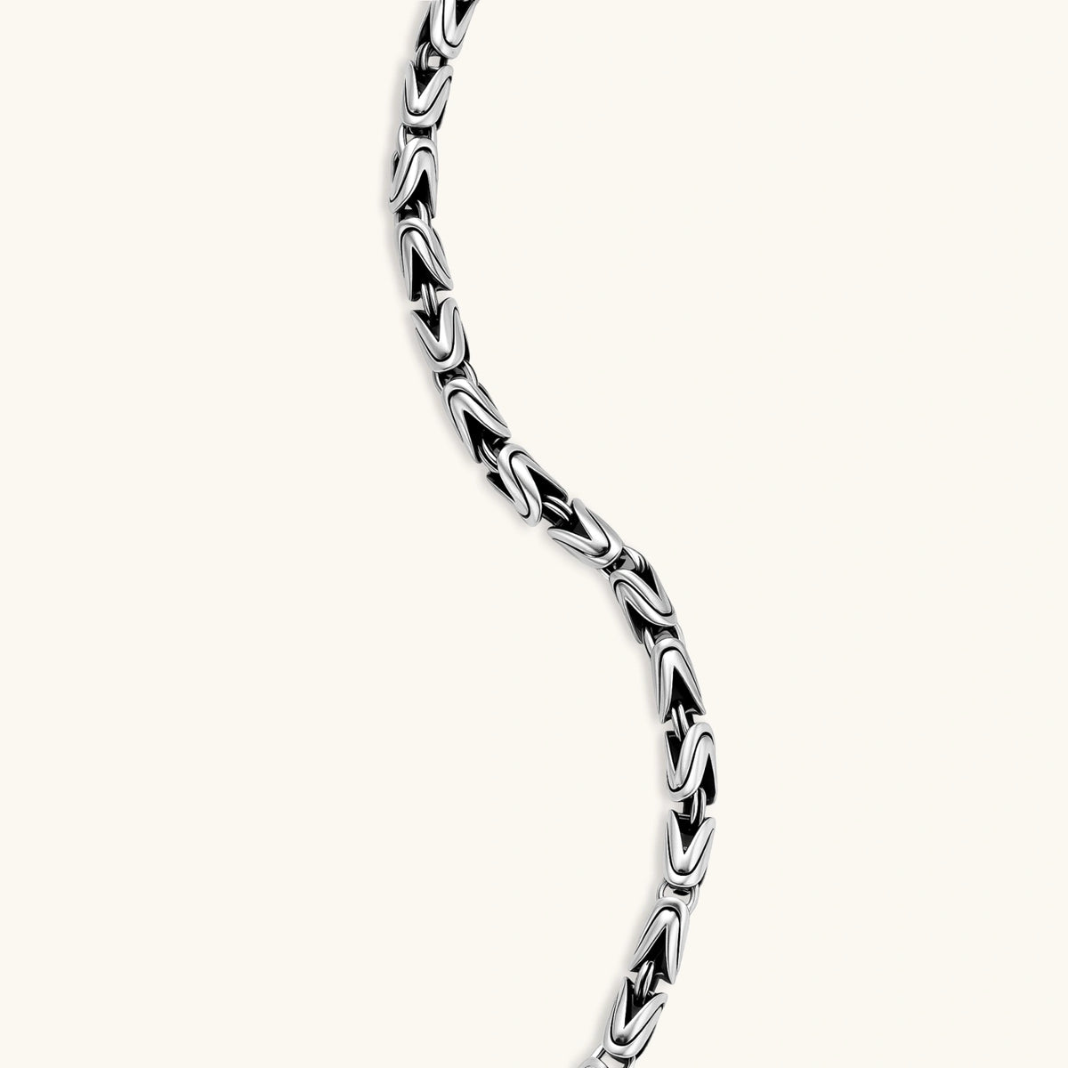 Additional angle of the antique silver Byzantine chain necklace.
