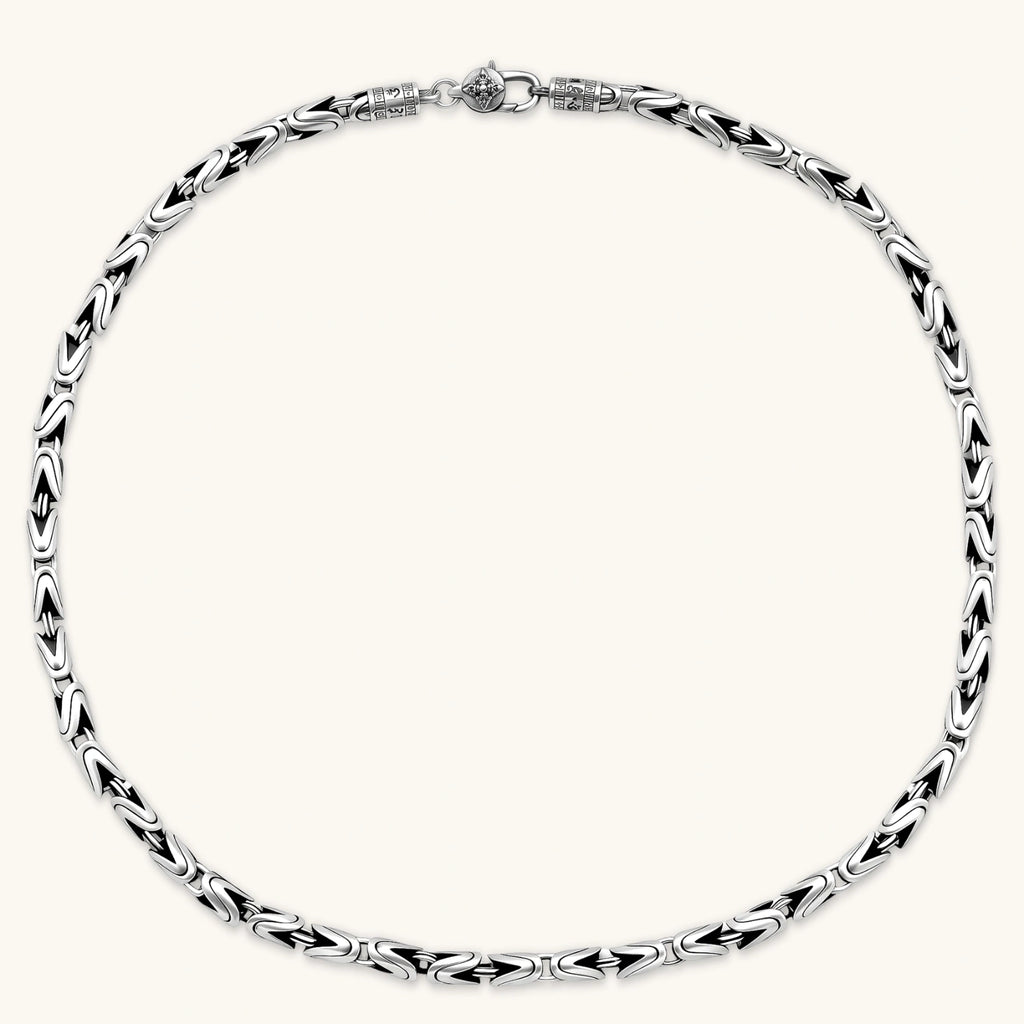 Alternate angle of the antique silver Byzantine chain necklace.
