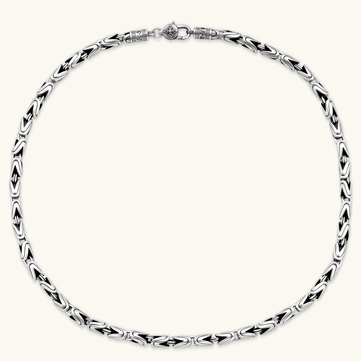 Alternate angle of the antique silver Byzantine chain necklace.