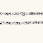 Close-up of the antique silver Byzantine chain necklace.