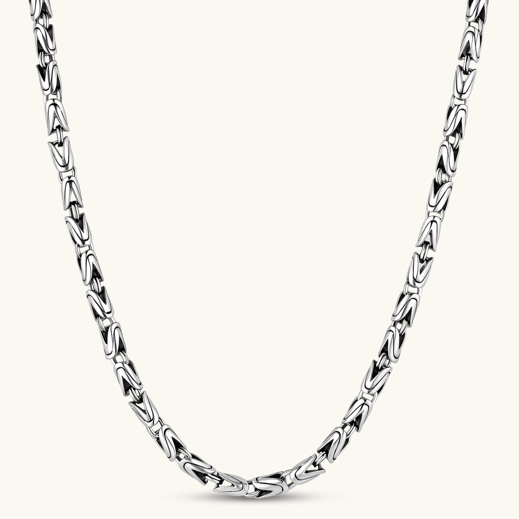 Front view of the antique silver Byzantine chain necklace.