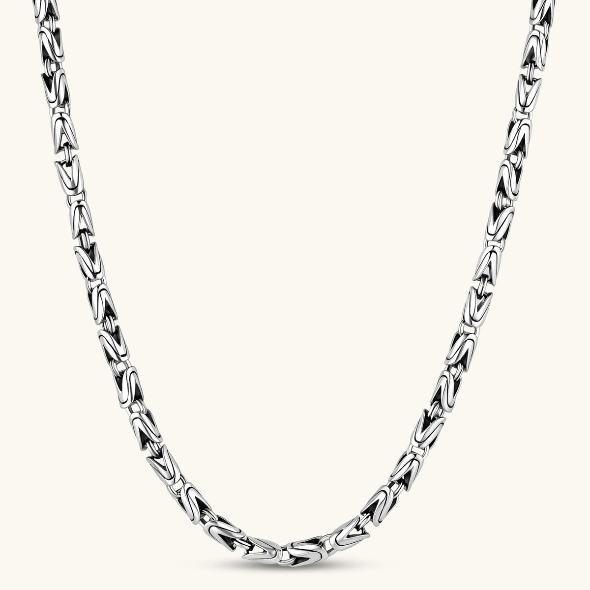 Front view of the antique silver Byzantine chain necklace.
