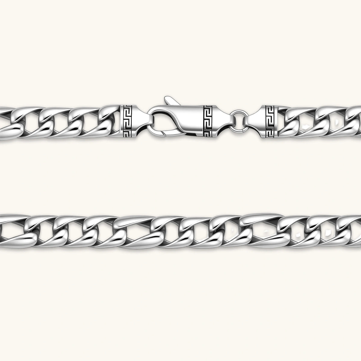 Additional angle of the antique silver plated eco-brass Cuban link chain necklace.