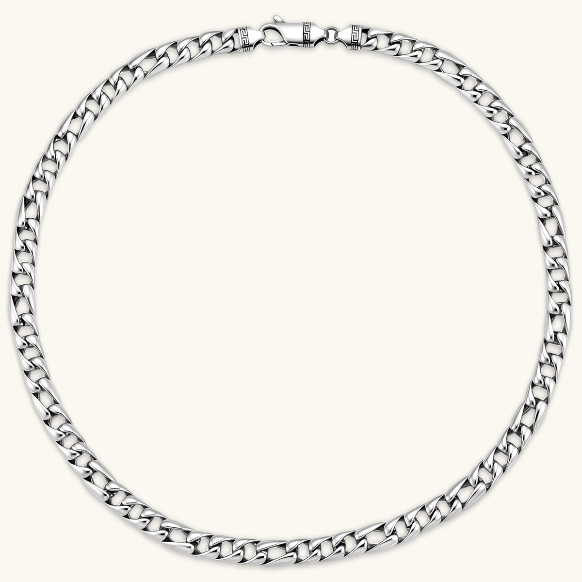 Alternate angle of the antique silver plated eco-brass Cuban link chain necklace.