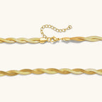 Additional angle of the 18K gold-plated twisted double herringbone chain necklace.
