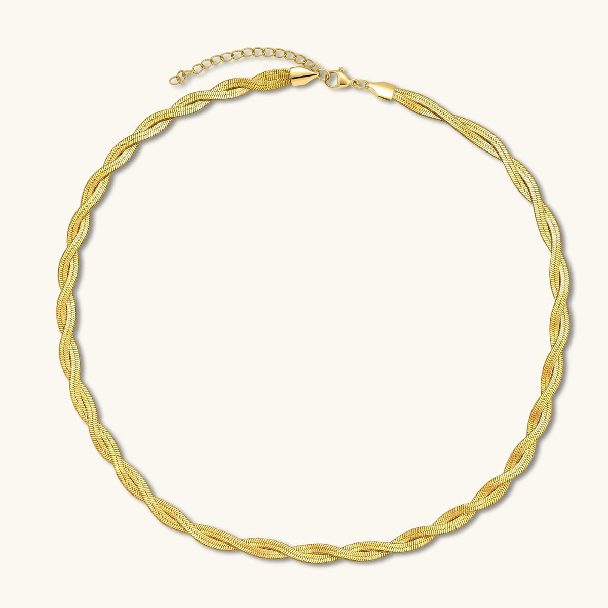 Alternate angle of the 18K gold-plated twisted double herringbone chain necklace.
