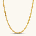 Front view of the 18K gold-plated twisted double herringbone chain necklace.