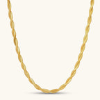 Front view of the 18K gold-plated twisted double herringbone chain necklace.