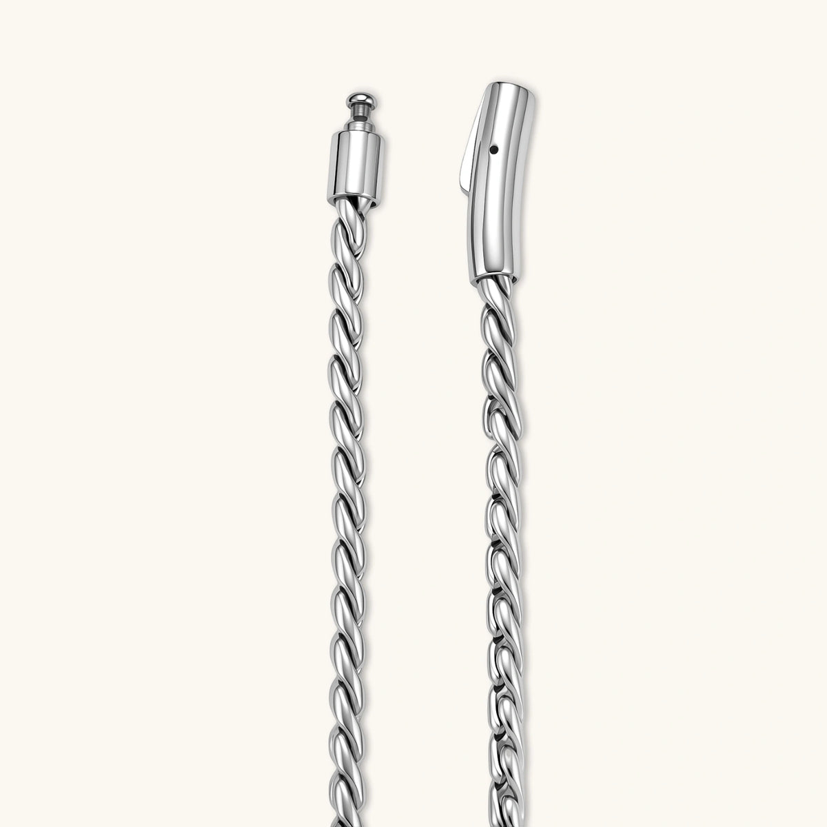 Additional angle of the stainless steel twisted rope chain necklace.
