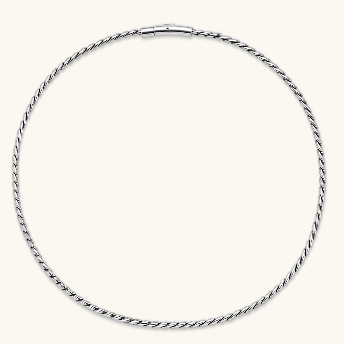 Alternate angle of the stainless steel twisted rope chain necklace.