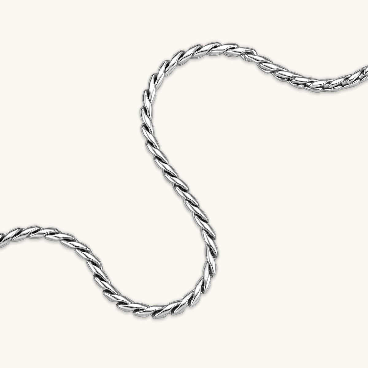 Close-up of the stainless steel twisted rope chain necklace.
