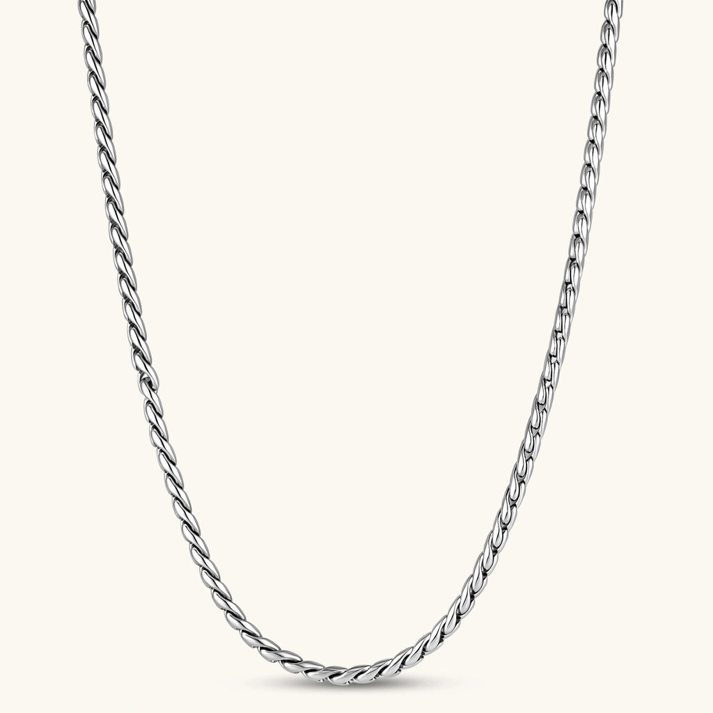 Front view of the stainless steel twisted rope chain necklace.