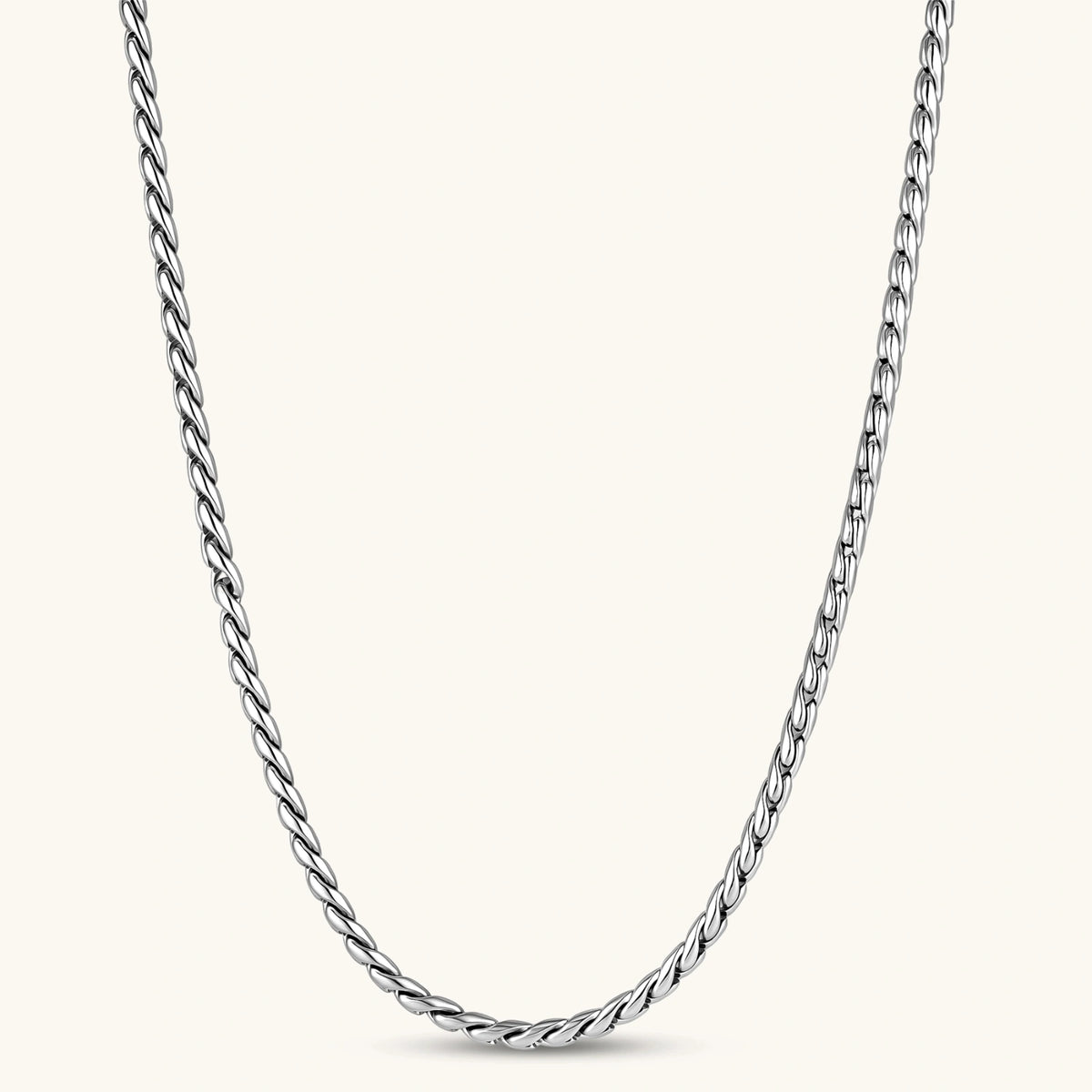 Front view of the stainless steel twisted rope chain necklace.